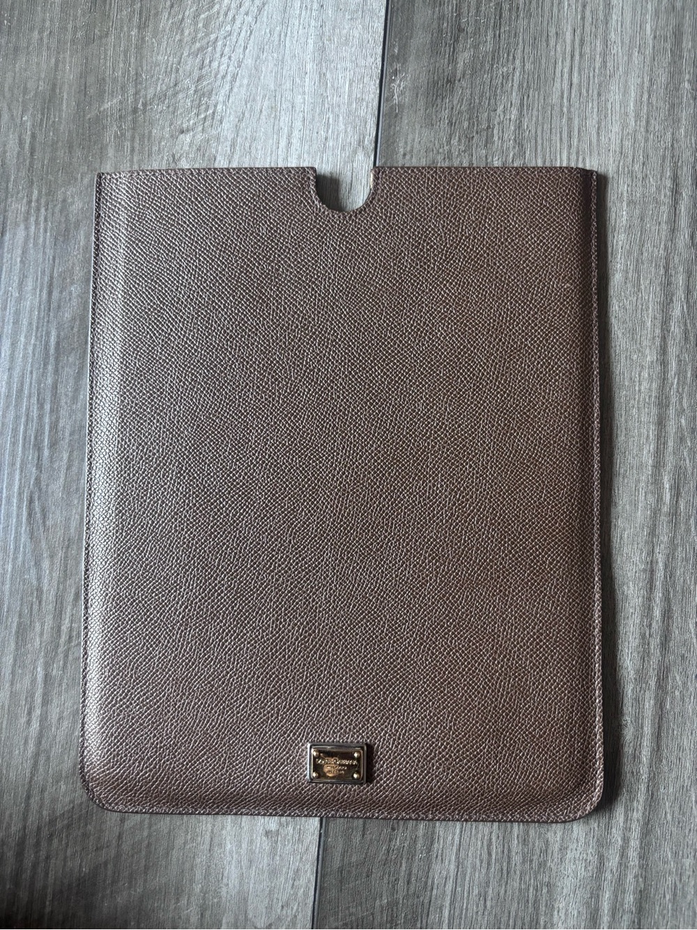 Dolce & Gabbana Brown Textured Leather iPad/Tablet Sleeve Case – Leopard Lining